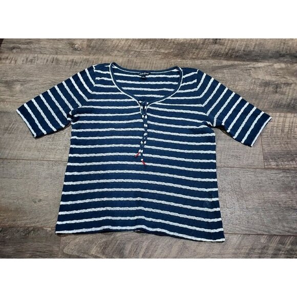 Lucky Brand Striped V-Neck Shirt Women’s Large Blue White Nautical - Picture 8 of 8
